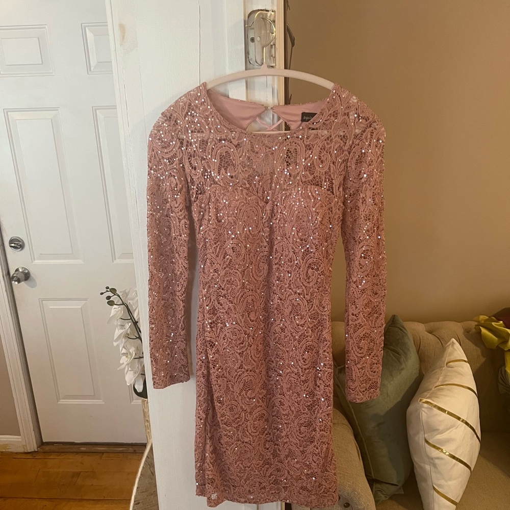 Sequin Hearts Blush Long Sleeve Dress